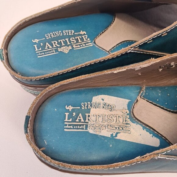Spring Step L'Artiste Teal Chino Clogs Leather Mules Size 41 - Picture 10 of 14